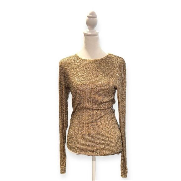 Intimately Free People Gold Sequin Long Sleeve Top - Size S - Picture 3 of 6